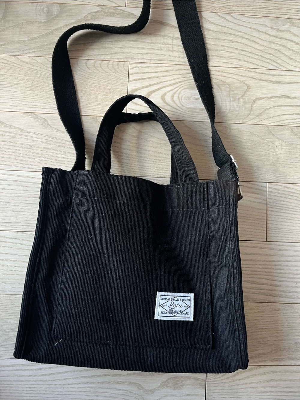 Black Canvas Crossbody Tote Bag